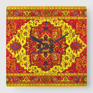 PERSIAN RUG - Rood en geel Vierkante Klok