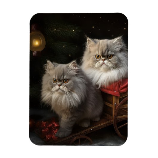 Persiase Kat Sneeuw slee Kerst Decoratie Magneet (Verticaal)