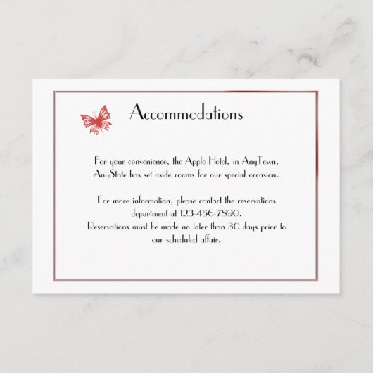 Persimmon Butterfly Heart Wedding Insert Informatiekaartje (Voorkant)