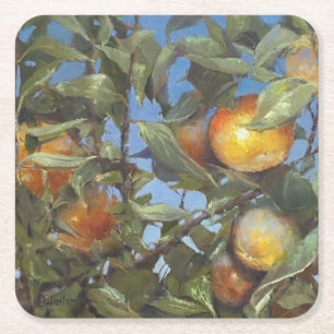 Persimmon Fruit Beauful Original Artwork Vierkante Kartonnen Onderzetter