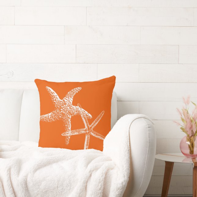 Persimmon Oranje Starfish Couple Decorative Pillow Kussen (Bank)