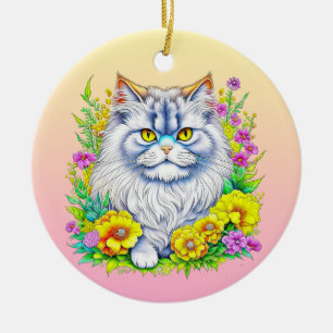 Persische kat in bloemen gepersonaliseerde kerst keramisch ornament