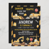 Personal A Modern Construction Birthday Party Kaart (Voorkant / Achterkant)