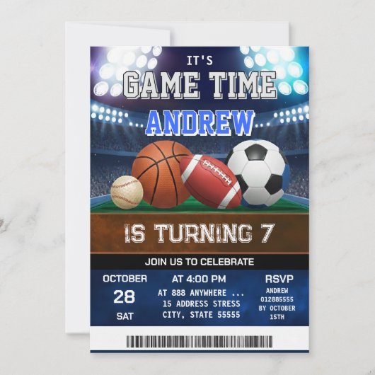 Personal All Star Sports Birthday Invitation (Devant)