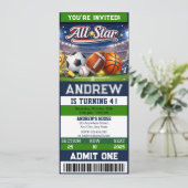 Personal All Star Sports Ticket Birthday Kaart (Staand voorkant)