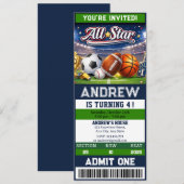 Personal All Star Sports Ticket Birthday Kaart (Voorkant / Achterkant)