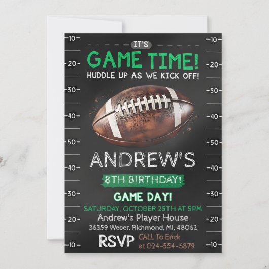 Personal American football Anniversaire Invitation (Devant)