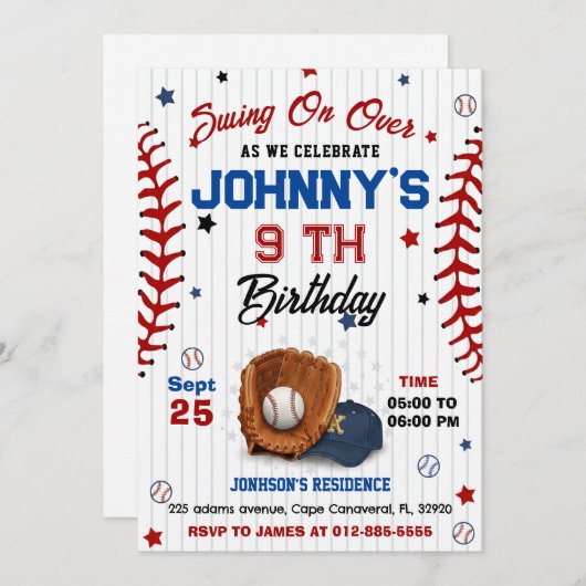 Personal Baseball Birthday Invitation (Devant / Derrière)