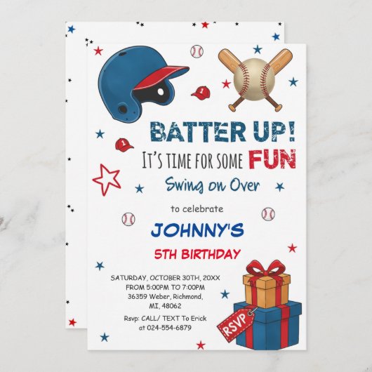 Personal Baseball Birthday Invitation (Devant / Derrière)