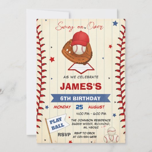 Personal Baseball Birthday Invitation with Photo (Devant)