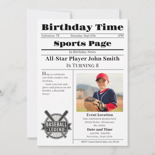 Personal Baseball Birthday Invitation With Photo (Devant)