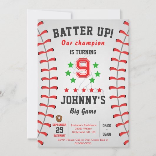 Personal Baseball Birthday Party Invitation (Devant)