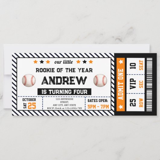 Personal Baseball ticket birthday invitation (Devant)