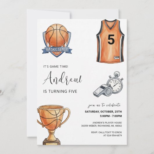 Personal Basketball Birthday Invitation (Devant)