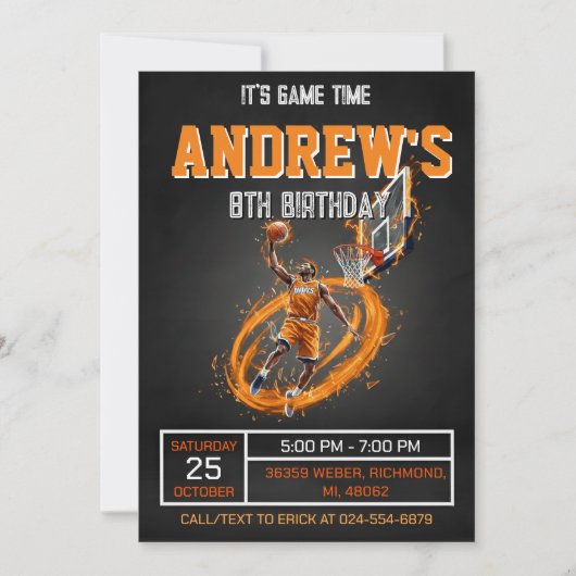 Personal Basketball Birthday Invitation Party (Devant)