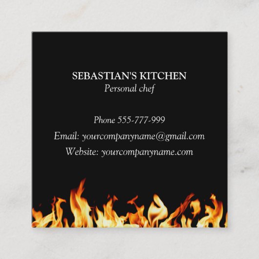 Personal Chef Culinaire Flaming Fire Catering Vierkante Visitekaartje (Voorkant)