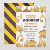 Personal Construction Boys Modern Birthday Party  Kaart (Voorkant / Achterkant)