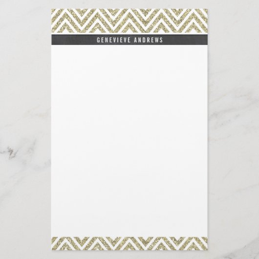 PERSONAL CUSTOM chevron patroon grijs goud glitter Briefpapier (Voorkant)