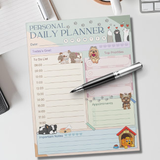 Personal Daily Planner Cute Dog Puppy Multicolorf Notitieblok