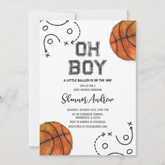 Personal Digital Basketball Baby shower Invitation Kaart (Voorkant)