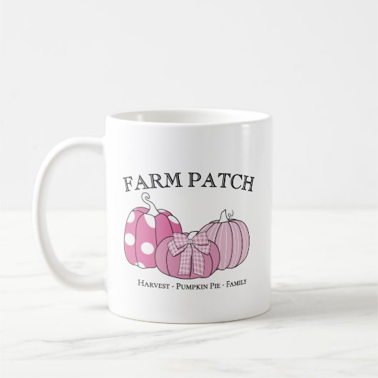 Personal Farm Patch Pink White Black Text Koffiemok (Links)