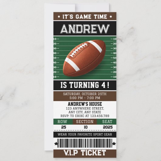 Personal Football Ticket Birthday Invitation (Devant)