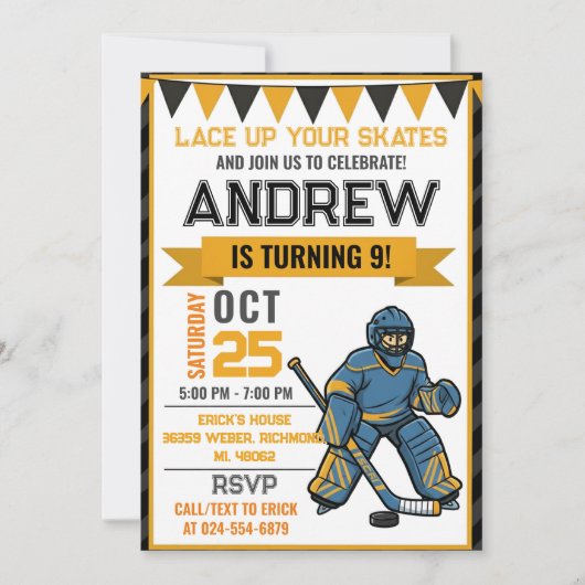 Personal Hockey Skating Birthday Invitation (Devant)