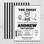 Personal Hockey Theme First Birthday Invitation Kaart (Voorkant / Achterkant)