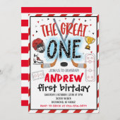 Personal Hockey Theme First Birthday Invitation Kaart (Voorkant / Achterkant)