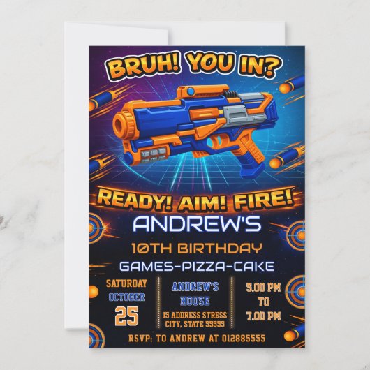 Personal modern Nerf Birthday Party Invitation (Devant)