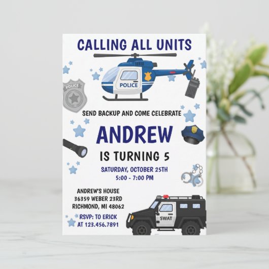 Personal Modern police birthday invitation Kaart (Staand voorkant)