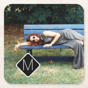 Personal Monogram Family Photo Collage A01. Vierkante Kartonnen Onderzetter