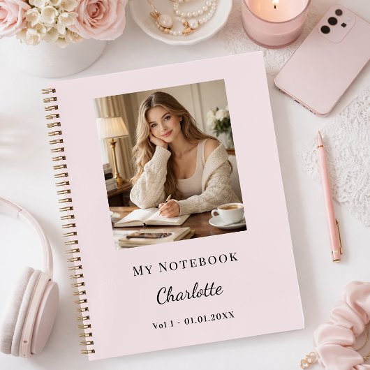 Personal Photo Blush Pink Script Journal