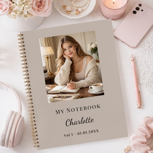 Personal Photo Mocha Taupe Script Journal