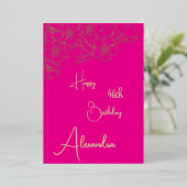 Personal Pink & Gold Genoemd & Aged Verjaardag Kaa Folie Uitnodiging (Staand Voorkant)