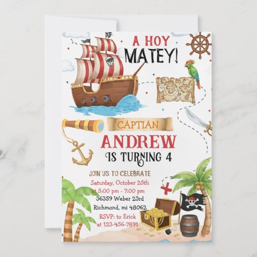 Personal Pirate Birthday Party Invitation Card (Devant)