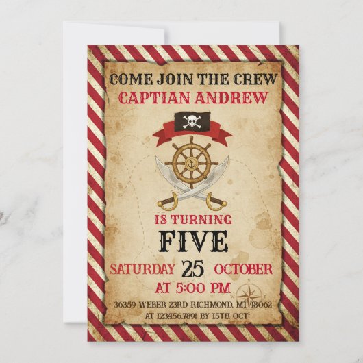 Personal Pirate Birthday Party Invitation Card (Devant)