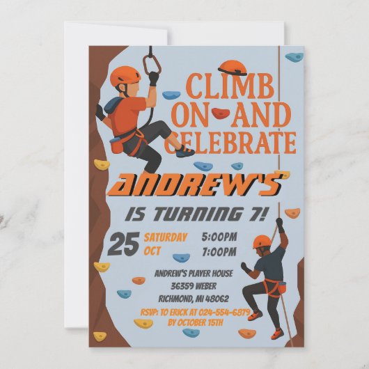 Personal Rock Climbing Birthday Party Invitation (Devant)