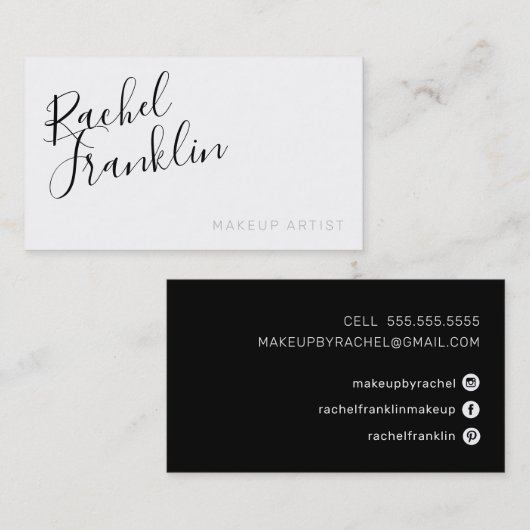 PERSONAL script naam modern chic plain zwart wit Visitekaartje (Voorkant / Achterkant)