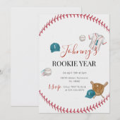 Personal Simple Baseball Birthday Party Kaart (Voorkant / Achterkant)