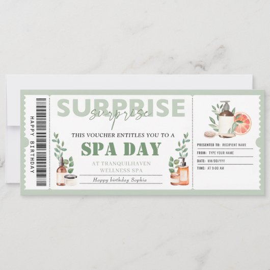 Personal Spa Day Gift Ticket Verjaardagsvoucher Kaart (Voorkant)