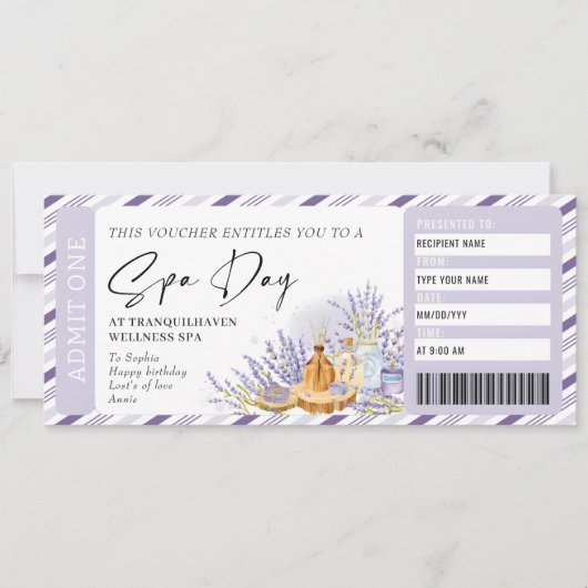 Personal Spa Day Gift Ticket Verjaardagsvoucher Kaart (Voorkant)
