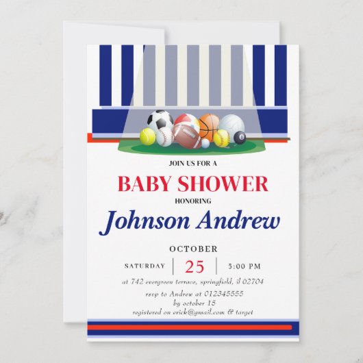 Personal Sport Baby shower Invitation Blue Kaart (Voorkant)