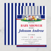 Personal Sport Baby shower Invitation Blue Kaart (Voorkant / Achterkant)