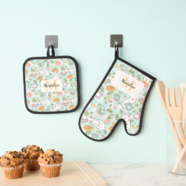 Personal Tea Monogram Mint Green  Ovenwant & Pannenlap Set
