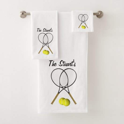 Personal Tennis Doubles White Bath Towel Set Bad Handdoek (Insitu)