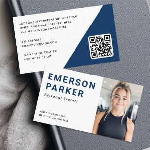 Personal trainer fitness coach foto donkerblauw visitekaartje