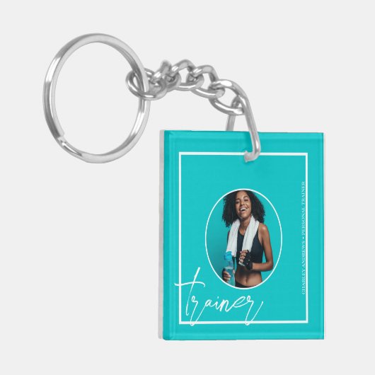 Personal Trainer | QR-code met blauwgroen thema's Sleutelhanger (Voorkant Links)