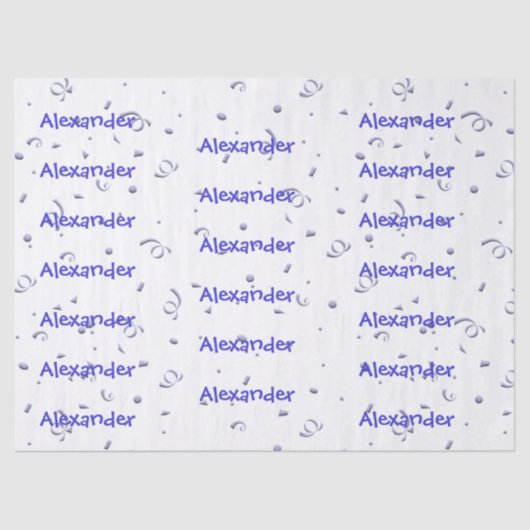 Personalisatie:  Boys Name All-Over Blue Confetti Tissuepapier (Voorkant)