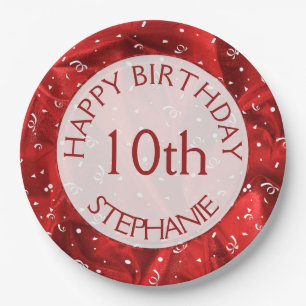 Personalisatie: "Happy Birthday" Red Textured Papieren Bordje